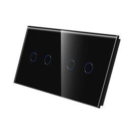 Panou Intrerupator Dublu + Dublu cu Touch Din Sticla LUXION - negru