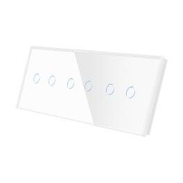 Panou Intrerupator Dublu + Dublu + Dublu cu Touch Din Sticla LUXION - alb