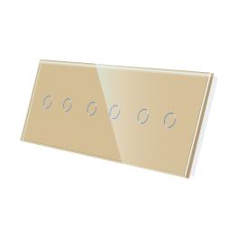 Panou Intrerupator Dublu + Dublu + Dublu cu Touch Din Sticla LUXION - auriu