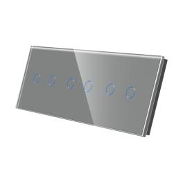 Panou Intrerupator Dublu + Dublu + Dublu cu Touch Din Sticla LUXION - gri