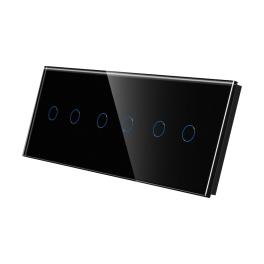 Panou Intrerupator Dublu + Dublu + Dublu cu Touch Din Sticla LUXION - negru