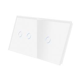 Panou Intrerupator Dublu + Simplu cu Touch Din Sticla LUXION - alb