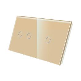 Panou Intrerupator Dublu + Simplu cu Touch Din Sticla LUXION - auriu