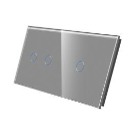 Panou Intrerupator Dublu + Simplu cu Touch Din Sticla LUXION - gri