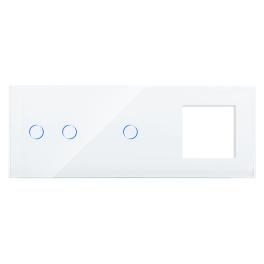 Panou Intrerupator Dublu + Simplu si Priza cu Touch din Sticla LUXION - alb