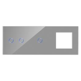Panou Intrerupator Dublu + Simplu si Priza cu Touch din Sticla LUXION - gri