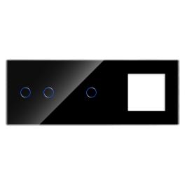 Panou Intrerupator Dublu + Simplu si Priza cu Touch din Sticla LUXION - negru