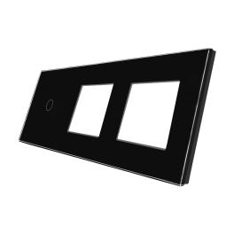 Panou Intrerupator Simplu cu Touch si 2 Prize Din Sticla LUXION - negru