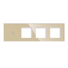 Panou Intrerupator Simplu cu Touch si 3 Prize Din Sticla LUXION - auriu