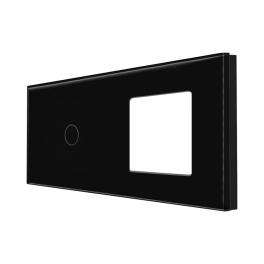 Panou Intrerupator Simplu cu Touch si Priza Simpla Din Sticla LUXION - negru