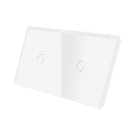 Panou Intrerupator Simplu + Simplu cu Touch Din Sticla LUXION - alb