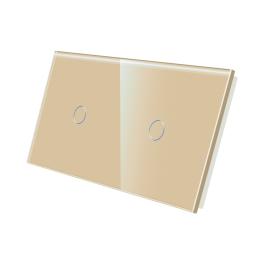 Panou Intrerupator Simplu + Simplu cu Touch Din Sticla LUXION - auriu