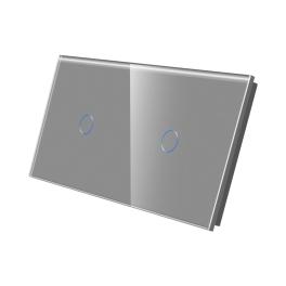 Panou Intrerupator Simplu + Simplu cu Touch Din Sticla LUXION - gri