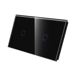 Panou Intrerupator Simplu + Simplu cu Touch Din Sticla LUXION - negru