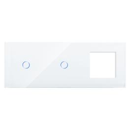 Panou Intrerupator Simplu + Simplu si Priza cu Touch din Sticla LUXION - alb