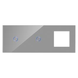Panou Intrerupator Simplu + Simplu si Priza cu Touch din Sticla LUXION - gri