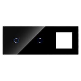 Panou Intrerupator Simplu + Simplu si Priza cu Touch din Sticla LUXION - negru