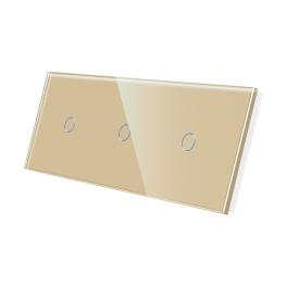 Panou Intrerupator Simplu + Simplu + Simplu cu Touch Din Sticla LUXION - auriu