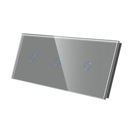 Panou Intrerupator Simplu + Simplu + Simplu cu Touch Din Sticla LUXION - gri