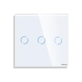 Panou Intrerupator Triplu cu Touch Mini din Sticla LUXION - alb