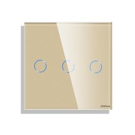 Panou Intrerupator Triplu cu Touch Mini din Sticla LUXION - auriu