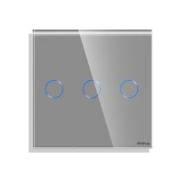 Panou Intrerupator Triplu cu Touch Mini din Sticla LUXION - gri