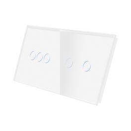Panou Intrerupator Triplu + Dublu cu Touch Din Sticla LUXION - alb