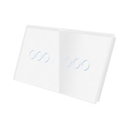 Panou Intrerupator Triplu + Triplu cu Touch Din Sticla LUXION - alb
