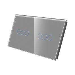 Panou Intrerupator Triplu + Triplu cu Touch Din Sticla LUXION - gri