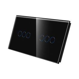 Panou Intrerupator Triplu + Triplu cu Touch Din Sticla LUXION - negru