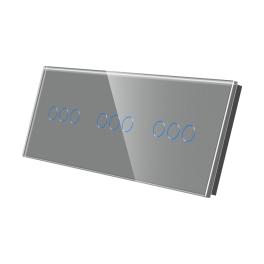 Panou Intrerupator Triplu + Triplu + Triplu cu Touch Din Sticla LUXION - gri