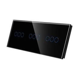 Panou Intrerupator Triplu + Triplu + Triplu cu Touch Din Sticla LUXION - negru