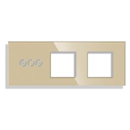 Panou Intrerupator Variator cu Touch si 2 Prize Simple Din Sticla LUXION - auriu
