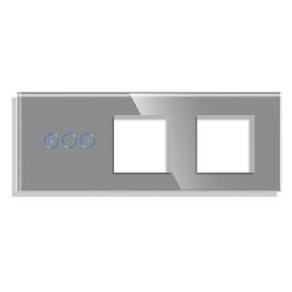 Panou Intrerupator Variator cu Touch si 2 Prize Simple Din Sticla LUXION - gri