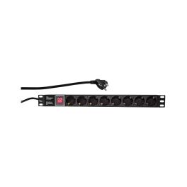 PDU 8x Schuko, 19", Comutator, 1U, cablu 2m, negru, ALU