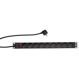 PDU 9x Schuko, 19", 1U, cablu 2m,comutator on/off negru,ALU