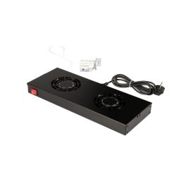 Placă 19" cu 2 ventilatoare, 1U, analogic, negru RAL 9005