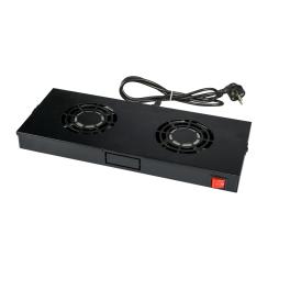 Placă 19" cu 2 ventilatoare, 1U, comutator, negru RAL 9005
