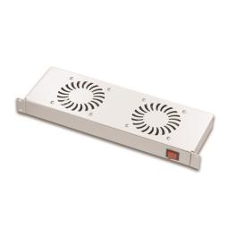 Placă 19” cu 2 ventilatoare, 1U, comutator ON/OFF, RAL7035