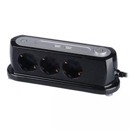 Prelungitor 3cai + 2usb 1.4m (3g1.5mm2) - negru