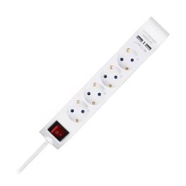 Prelungitor 5 cai cu intrerupator + 2usb 1.4m(3g1.5mm2)