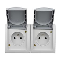 Priză dublă cu pin PE, montaj oriz., conex el. IP54