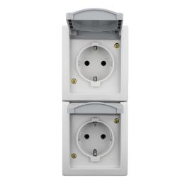 Priză dublă PE+capac, 16A, vertical, PT, cl.elastice, IP54