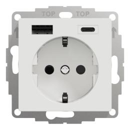 Priză Schuko cu USB Tip A+C, 2,4A, alb-pur