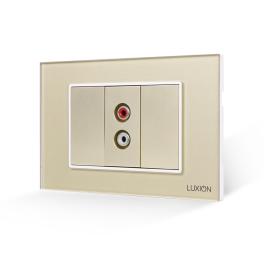 Priza Audio 1M + 2 Taste False LUXION cu Rama din Sticla, Standard Italian, 3M - auriu