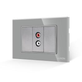 Priza Audio 1M + 2 Taste False LUXION cu Rama din Sticla, Standard Italian, 3M - gri
