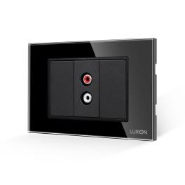 Priza Audio 1M + 2 Taste False LUXION cu Rama din Sticla, Standard Italian, 3M - negru