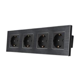 Priza Cvadrupla LUXION cu rama din aluminiu - negru