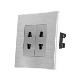Priza Dubla cu Module Inguste cu Rama din Aluminiu LUXION - gri