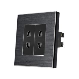 Priza Dubla cu Module Inguste cu Rama din Aluminiu LUXION - negru